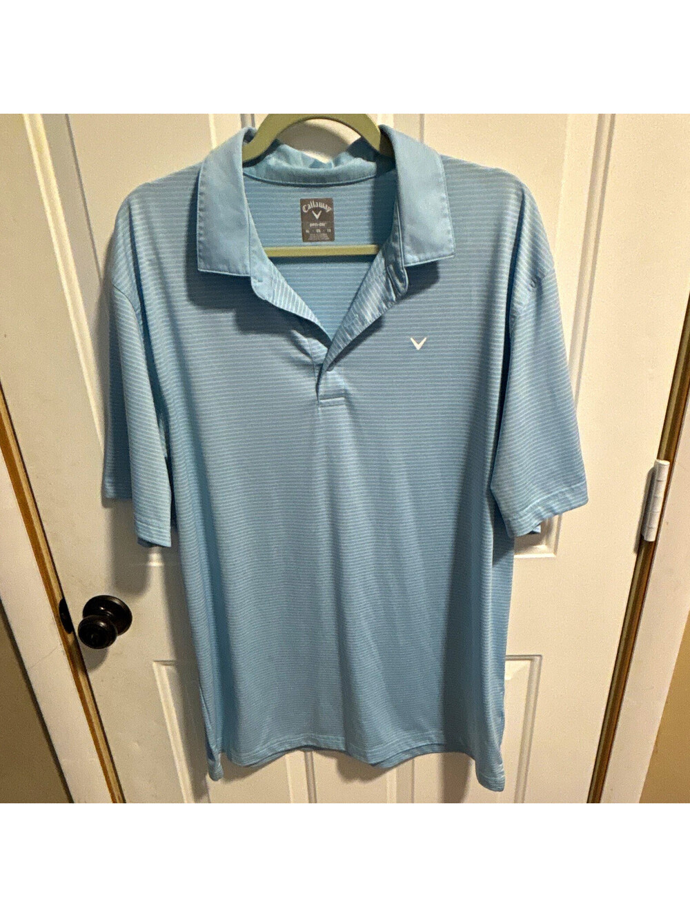 Callaway Opti-Dri Men's XL Blue/White Striped Golf Moisture Wicking Polo Logo